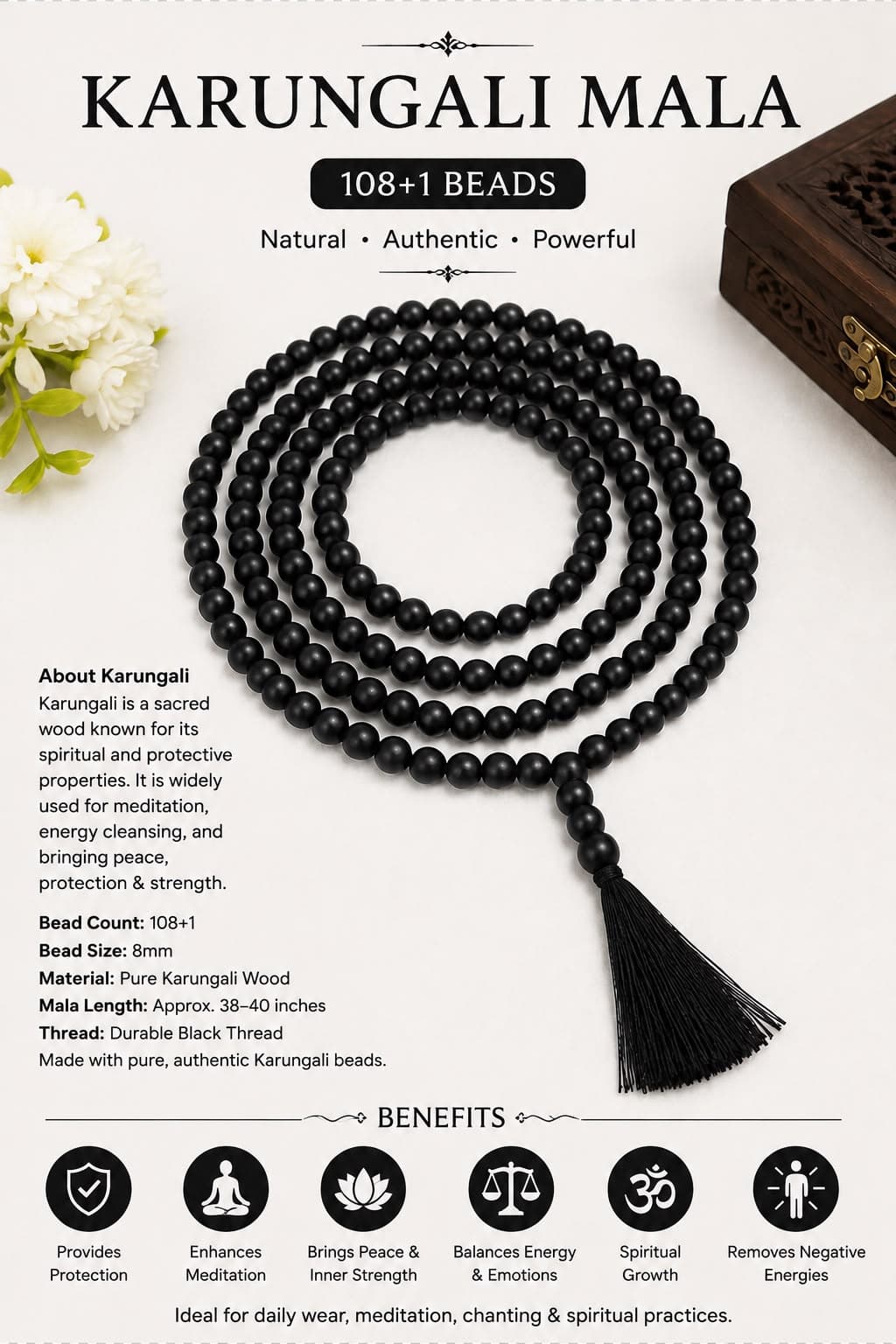 Karungali Mala (108+1 Beads)