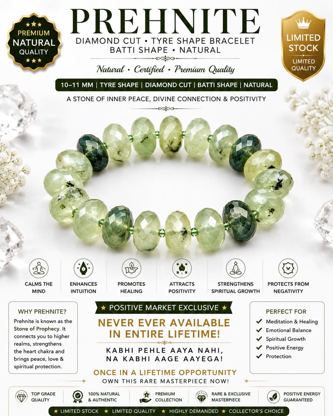 Prehnite Diamond Cut Bracelet