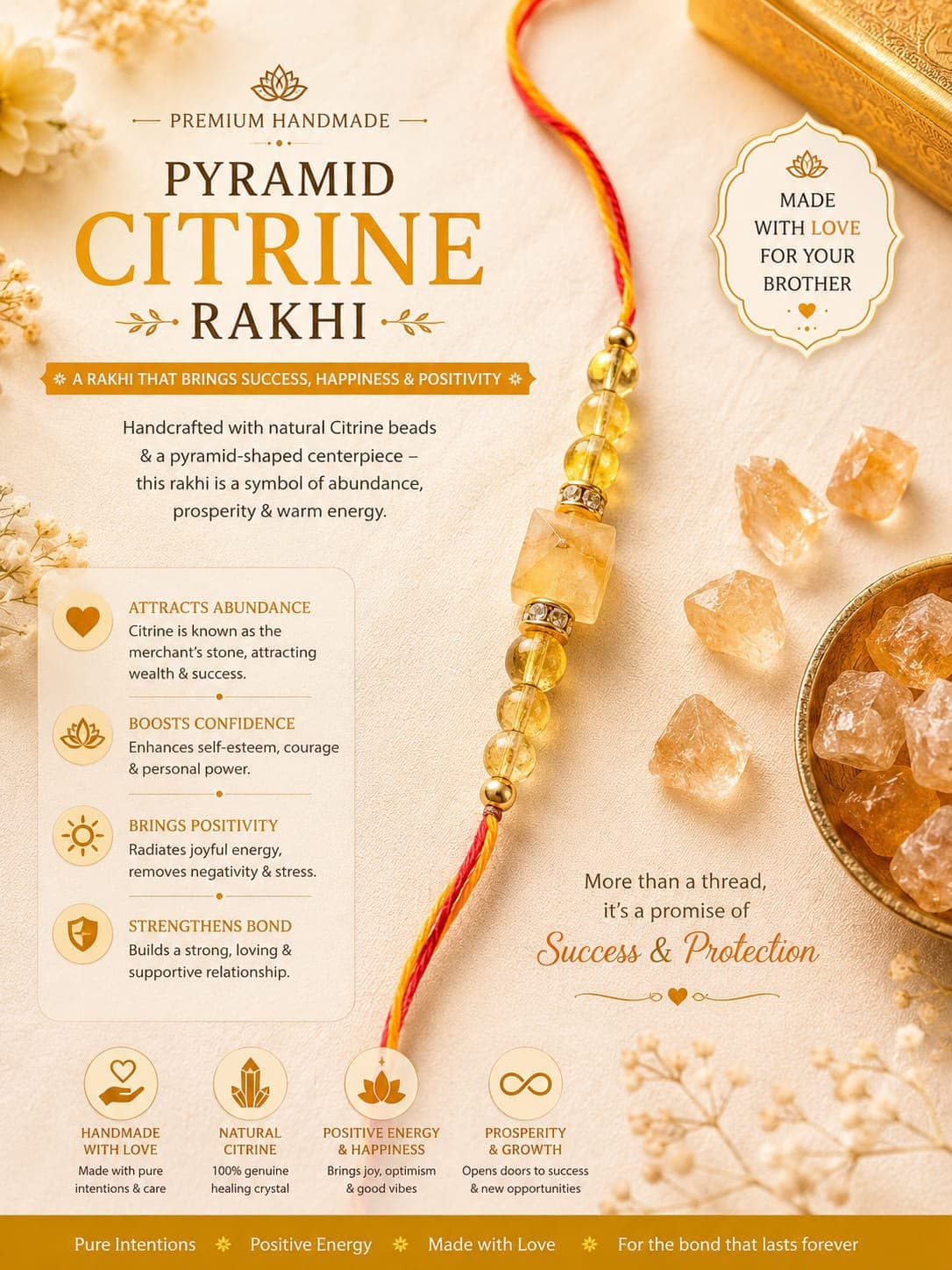 Pyramid Citrine Sacred Rakhi