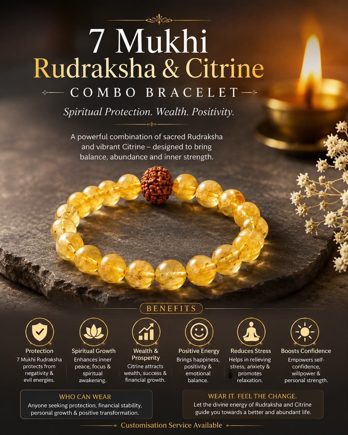 7 Mukhi Rudraksha & Citrine Combo Bracelet