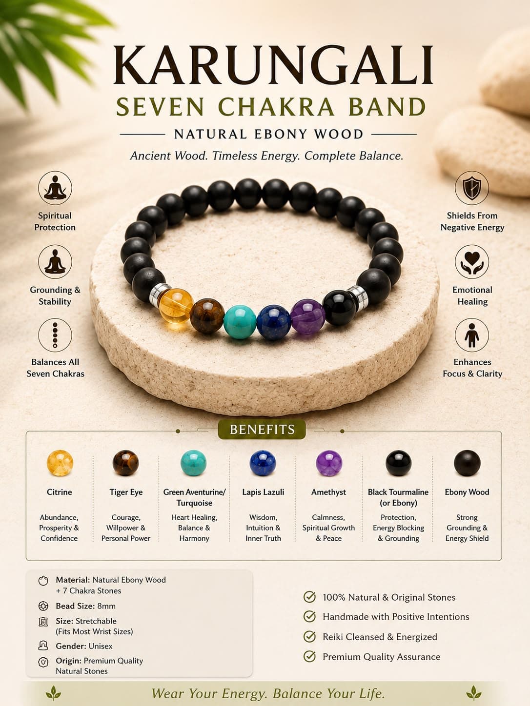 Karungali Seven Chakra Ebony Band