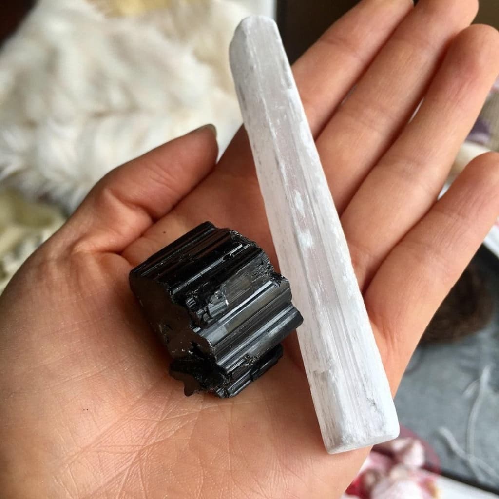 Selenite + Black Tourmaline Combination